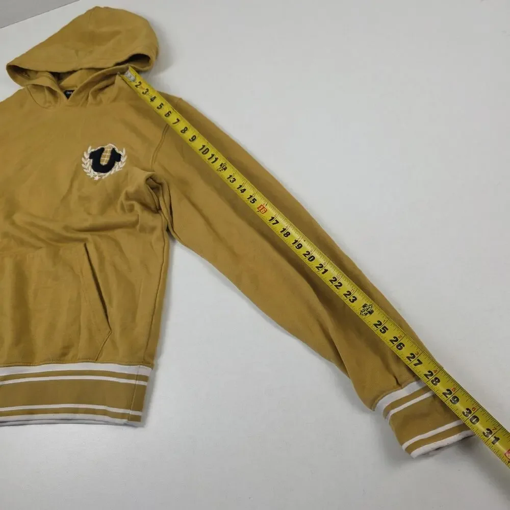 True Religion Hoodie Mens Small Tan‎ Pullover Embroidered Logo Retro Streetwear